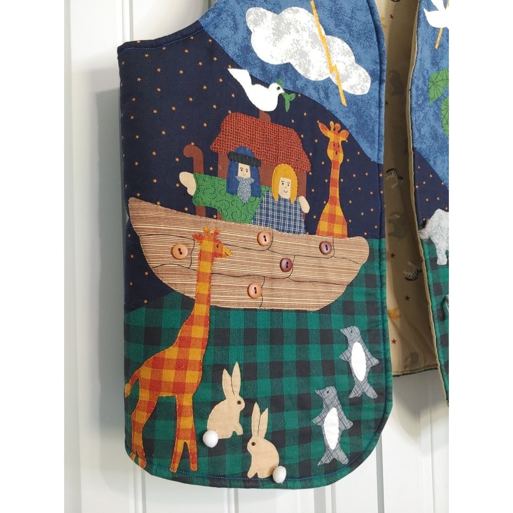 90s Handmade Appliqué Noah's Ark Detailed Quilted Vest M/L Teacher Whimsical - Picture 3 of 12